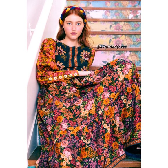 NWT Farm Rio Flowers Garden Maxi Dress Vintage Inspired Patchwork Modern Hippie